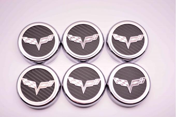 C6 2005-2013 Chevrolet Corvette Cap Cover Set, Executive Series W/Crossed Flags, 6pc (Manual Trans) 043083