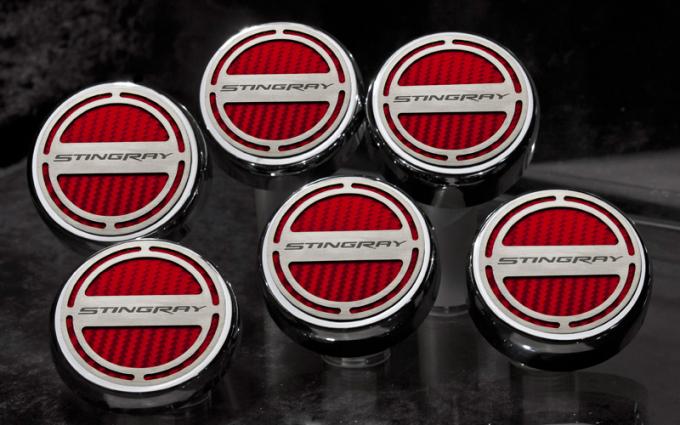 2008-2018 Chrysler 300 Fluid Cap Cover Set 6pc Stingray Font Carbon Fiber Blue | Blue Carbon Fiber