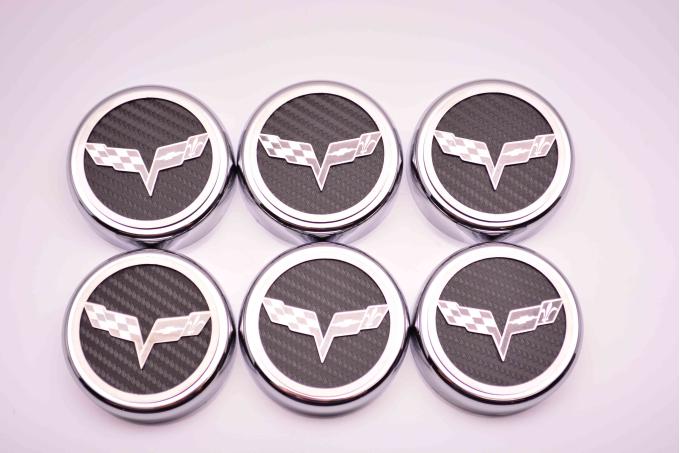 C6 2005-2013 Chevrolet Corvette Cap Cover Set, Executive Series W/Crossed Flags, 6pc (Manual Trans) | Blue Carbon Fiber