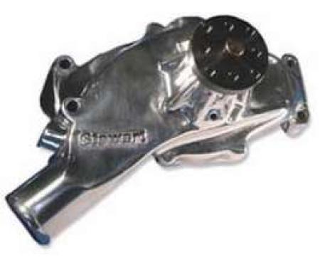 Chevy Truck Water Pump, Big Block, Short Design, Hi-Flow, Polished Aluminum, Stewart, 1965-1968