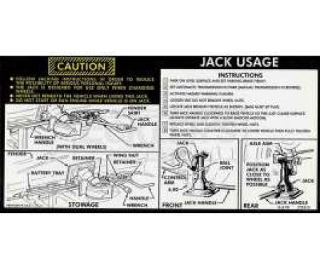 Chevy Or GMC Jacking Instructions Decal, With Control Arm Hook Style Jack, 1976-1977