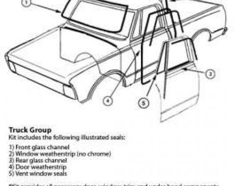 Chevy Or GMC Truck, Complete Weatherstrip Kit, Standard, For Trucks Without Chrome Window Moldings, 1973-1980