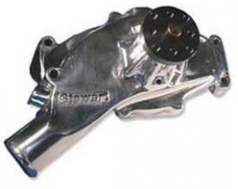 Chevy Truck Water Pump, Big Block, Short Design, Hi-Flow, Polished Aluminum, Stewart, 1965-1968