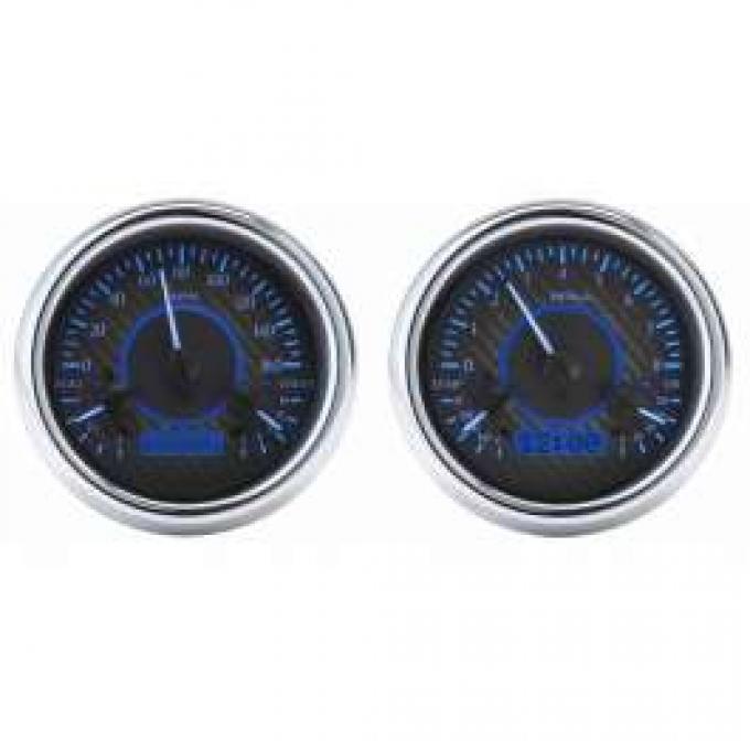 Chevy Truck Analog Dash Gauges, Dakota Digital, Carbon Fiber With Blue Display, 1947-1953