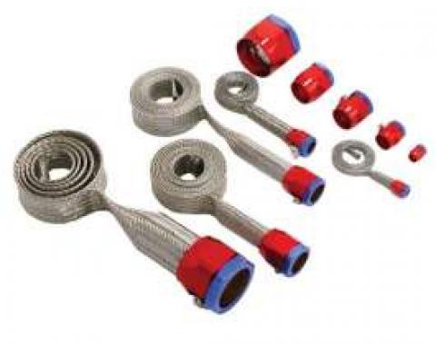 Chevy & GMC Truck Universal Hose Cover Kit, Stainless Steel With Red And Blue Clamps