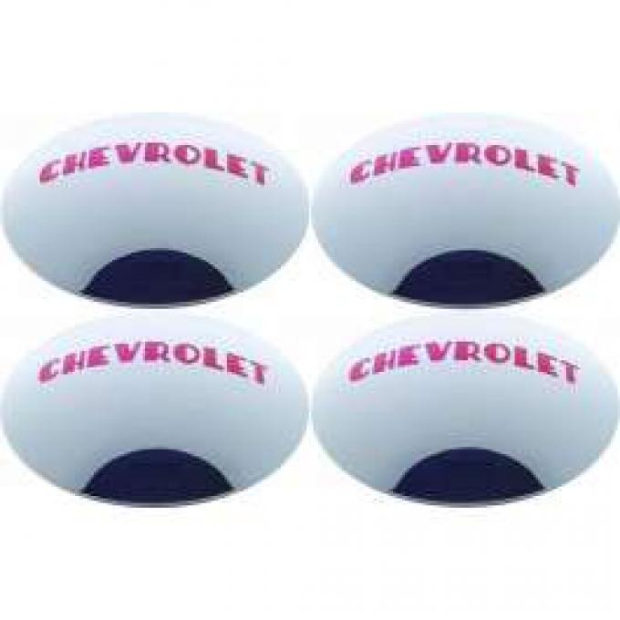 Chevy Truck Hub Cap Set, Polished Stainless Steel, With Red Painted Details, 1947-1953