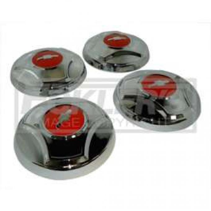 Chevy Truck Hub Cap Set, Chrome, With Orange Painted Details, 1964-1966