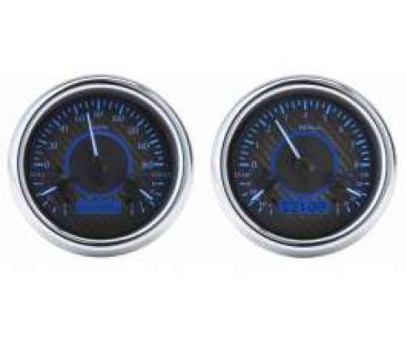 Chevy Truck Analog Dash Gauges, Dakota Digital, Carbon Fiber With Blue Display, 1947-1953