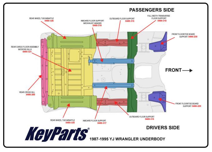 Key Parts '87-'95 Outboard Floor Support LH=RH 0480-315