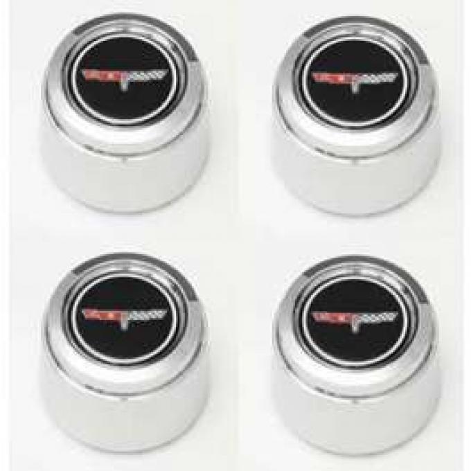 Chevelle 1980-1981 Corvette Pace Car Style Chrome Wheel Cap Set, For Corvette Style Aluminum Wheels