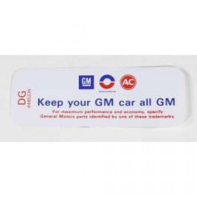 Chevelle Air Cleaner Decal, C.I, Keep Your GM All GM, DG, 1970-1972