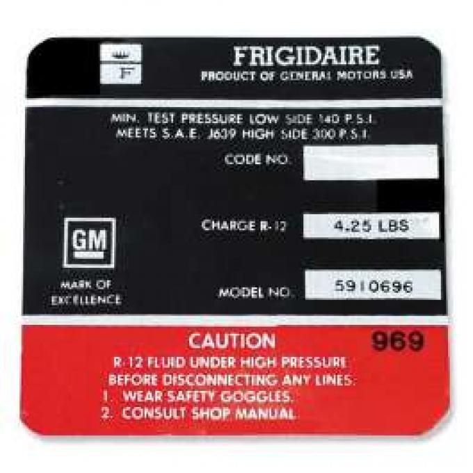 Chevelle Decal, Frigidaire Air Conditioner Compressor, 1964-1965