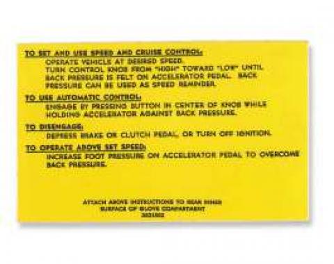 Chevelle Decal, Cruise Control Instruction, 1967-1969