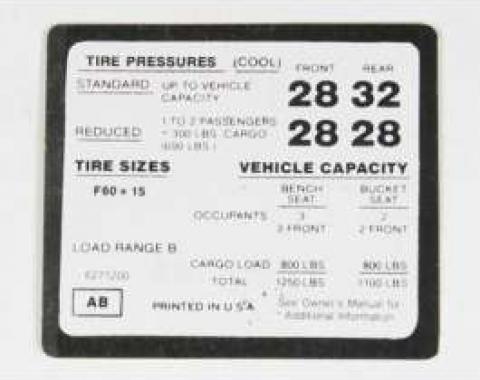 Chevelle Decal, Tire Pressure Super Sport (SS), 1972