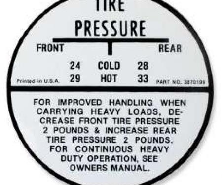 Chevelle Tire Pressure Decal, El Camino, 1964-1965