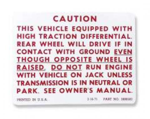 Chevelle Decal, Posetraction Warning, 1971-1972