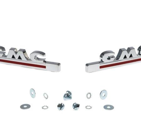AMD Hood Side Emblems, Pair, GMC, Chrome and Red, 47-50 GMC Pickup Truck Suburban X999-4947-31P