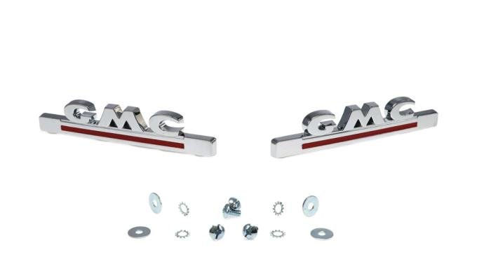 AMD Hood Side Emblems, Pair, GMC, Chrome and Red, 47-50 GMC Pickup Truck Suburban X999-4947-31P