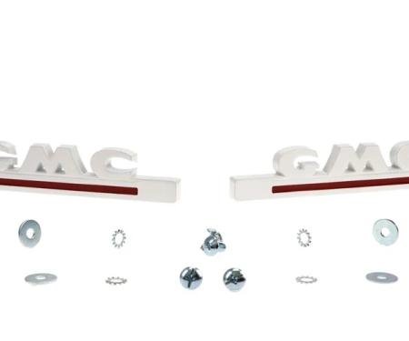 AMD Hood Side Emblems, Pair, GMC, White and Red, 51-53 GMC Pickup Truck Suburban X999-4951-31P