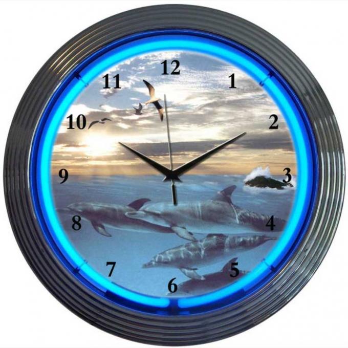 Neonetics Neon Clocks, Dolphins at Sea Neon Clock