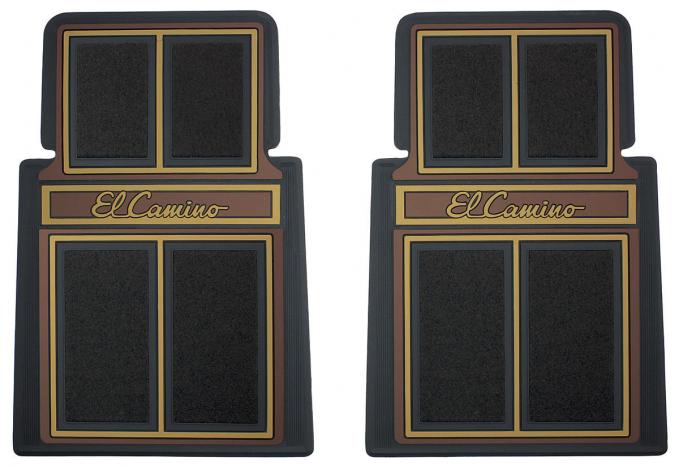 RestoParts Floor Mats, rubber Plasticolor "El Camino" stamped logo, Saddle CFM0308SD