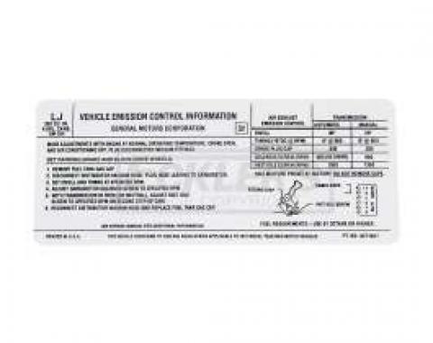 El Camino Emission Decal, 350 c.i. 4 Barrel, Automatic Or Manual Transmission, Code LJ, 1972