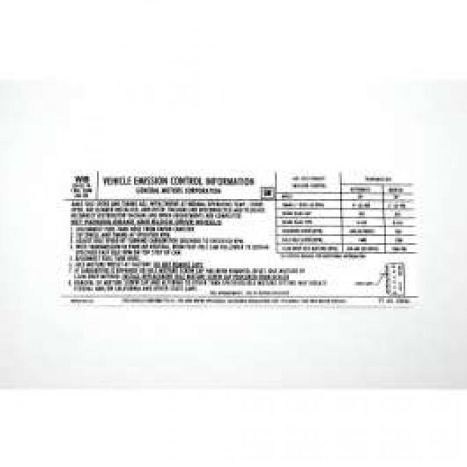 El Camino Emission Decals 250 c.i. 1 Barrel, Automatic Or Manual Transmission, Code WB, 1973