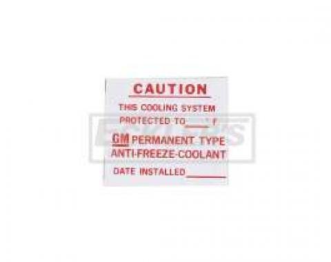 El Camino Engine Compartment Decal, Dealer Installed Antifreeze, 1960-1975