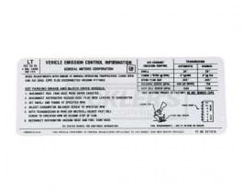 El Camino Emission Decal, 402 c.i. 4 Barrel, Automatic Or Manual Transmission, Code LT, 1972