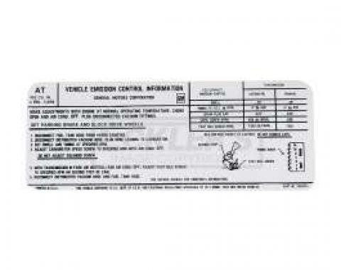 El Camino Emission Decal, 402 c.i. 4 Barrel 300Hp, Automatic Or Manual Transmission, Code AT, 1971