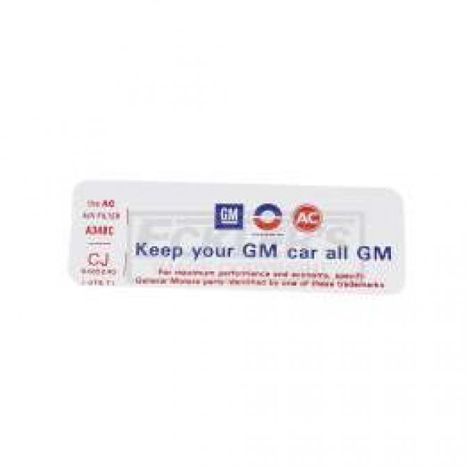 El Camino Air Cleaner Decal, 396/300Hp, Keep Your GM All GM, 1971