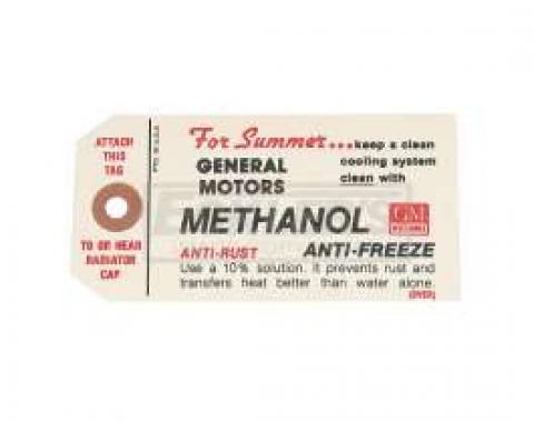 El Camino Engine Compartment Methanol Antifreeze Tag, 1959-1960