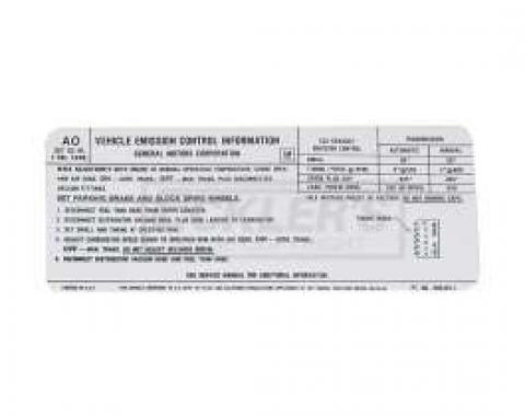 El Camino Emission Decal, 307 c.i. 2 Barrel, Automatic Or Manual Transmission, Code AQ, 1971