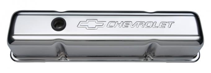 Proform Engine Valve Covers, Stamped Steel, Tall, Chrome, w/ Bowtie Logo, Fits SB Chevy 141-101