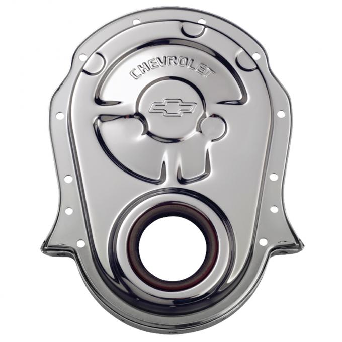 Proform Engine Timing Chain Cover, Chrome, Steel, w/ Chevy and Bowtie Logo, For BB Chevy 141-216