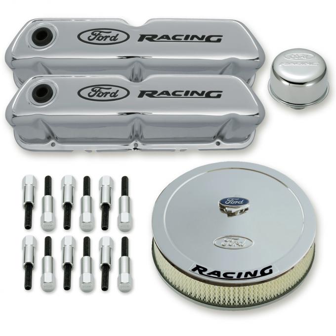 Proform Engine Dress-Up Kit, Chrome w/Black Ford Racing Logo, Fits SB Ford Engines 302-510