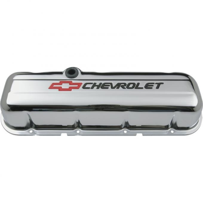 Proform Engine Valve Covers, Stamped Steel, Tall, Chrome, w/ Bowtie Logo, Fits BB Chevy 141-813