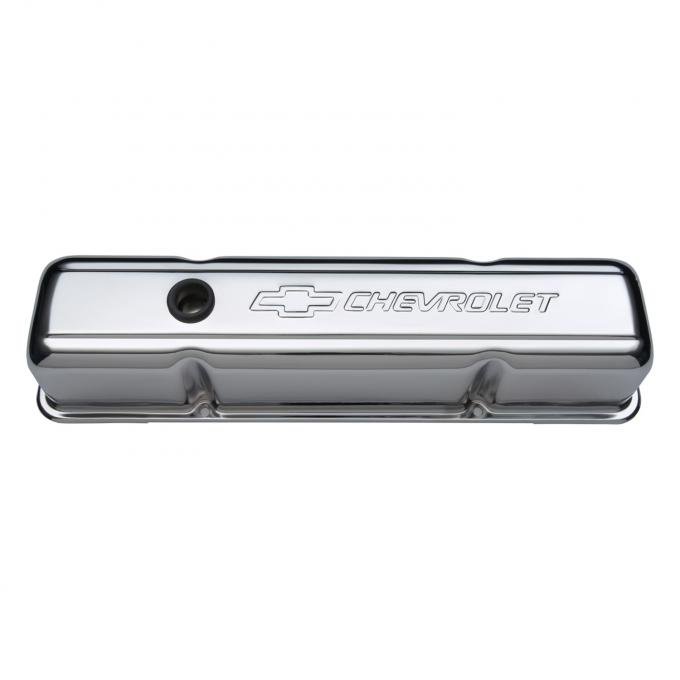 Proform Engine Valve Covers, Stamped Steel, Tall, Chrome, w/ Bowtie Logo, Fits SB Chevy 141-103
