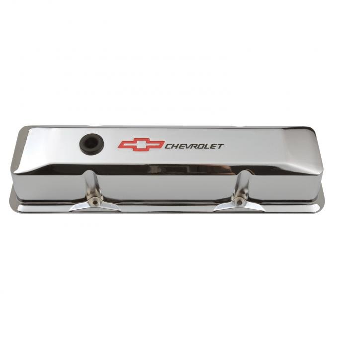 Proform Engine Valve Covers, Tall Style, Die Cast, Chrome with Bowtie Logo, For SB Chevy 141-117