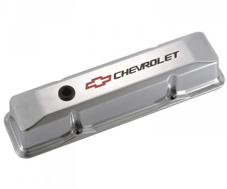 Proform Engine Valve Covers, Tall Style, Die Cast, Polished with Bowtie Logo, SB Chevy 141-108