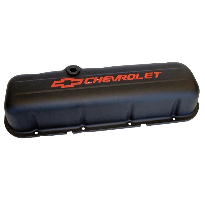Proform Engine Valve Covers, Stamped Steel, Tall, Black, w/ Bowtie Logo, Fits BB Chevy 141-811