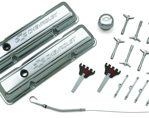 Proform Engine Dress-Up Kit, Chrome with Stamped Chevy Logo, Fits SB Block Chevy Engines 141-002