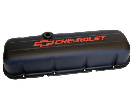 Proform Engine Valve Covers, Stamped Steel, Tall, Black, w/ Bowtie Logo, Fits BB Chevy 141-811