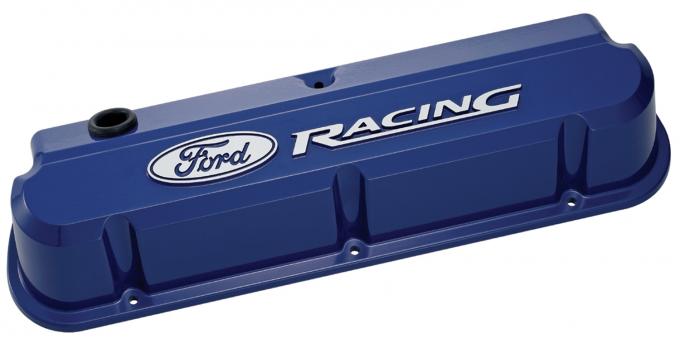 Proform Valve Covers, Slant-Edge Tall, Die Cast, Blue with Raised Ford Logo, SB Ford 302-136