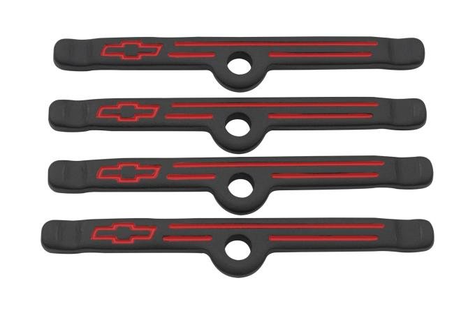 Proform Engine Valve Cover Holdown Clamps, Black Crinkle w/Bowtie Logo, SB Chevy, 4 Pcs 141-757