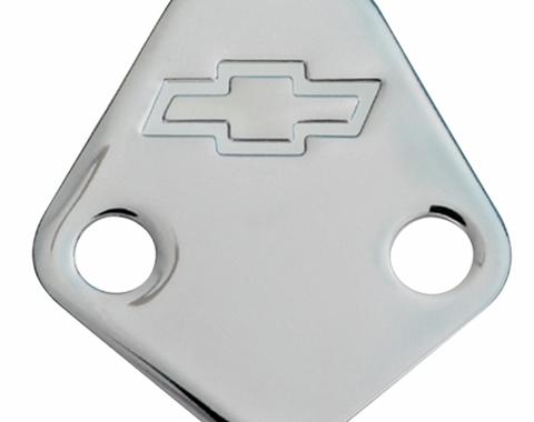 Proform Fuel Pump Block-Off Plate, Chrome with Bowtie Logo, Fits BB Chevy V8 Engines 141-211