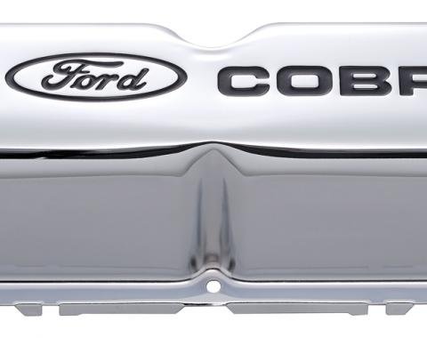 Proform Engine Valve Covers, Tall Style, Steel, Chrome with Cobra Logo, For SB Ford 302-116