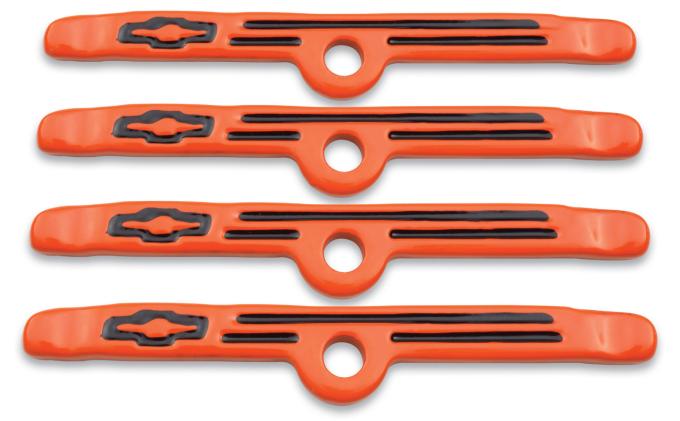 Proform Engine Valve Cover Holdown Clamps, Orange with Black Bowtie Logo, SB Chevy, 4 Pc 141-782