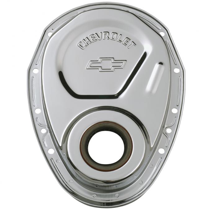 Proform Timing Chain Cover, Chrome, Steel, With Chevy and Bowtie Logo, SB Chevy 69-91 141-215