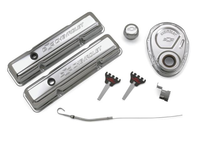 Proform Engine Dress-Up Kit, Chrome with Stamped Chevy Logo, Fits SB Block Chevy Engines 141-001
